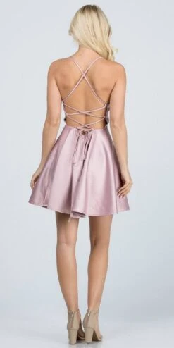 CLEARANCE - La Scala 25713 Short Fit And Flare Dress Spaghetti Straps (Size M)(Clearance La Scala 25713 Short Fit And Flare Dress Spaghetti Straps Criss Cross Back) -Discount Dress Shops 25713 la scala dusty pink back 41eca19b 17f5 422b 8894 fa311e5c7626