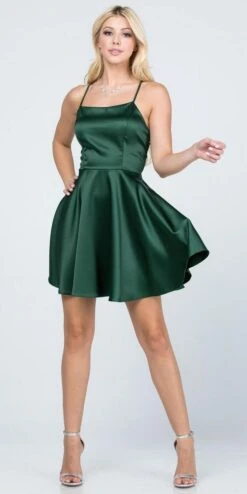 CLEARANCE - La Scala 25713 Short Fit And Flare Dress Spaghetti Straps (Size M)(Clearance La Scala 25713 Short Fit And Flare Dress Spaghetti Straps Criss Cross Back)