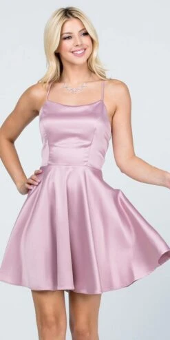 CLEARANCE - La Scala 25713 Short Fit And Flare Dress Spaghetti Straps (Size M)(Clearance La Scala 25713 Short Fit And Flare Dress Spaghetti Straps Criss Cross Back) -Discount Dress Shops 25713 la scala mauve zoom e7f7cdc0 fe57 416b b837 3143c61c22bf