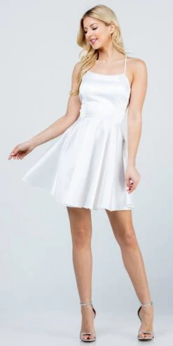 CLEARANCE - La Scala 25713 Short Fit And Flare Dress Spaghetti Straps (Size M)(Clearance La Scala 25713 Short Fit And Flare Dress Spaghetti Straps Criss Cross Back) -Discount Dress Shops 25713 la scala off white fc1848e4 41d1 4ede bc8b 113dda125ee9