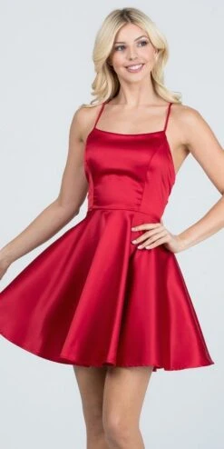 La Scala 25713 Short Fit And Flare Dress Spaghetti Straps Criss Cross Back(La Scala 25713 Short Fit And Flare Dress Spaghetti Straps Criss Cross Back) -Discount Dress Shops 25713 la scala red 910b402b 9c49 4a0c a109 17d50d3283b2