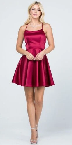 La Scala 25713 Short Fit And Flare Dress Spaghetti Straps Criss Cross Back(La Scala 25713 Short Fit And Flare Dress Spaghetti Straps Criss Cross Back)