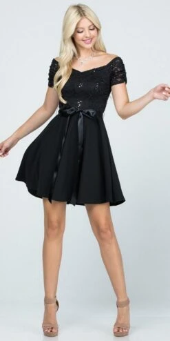 La Scala 25737 Off The Shoulder Ruched Sleeve Lace Fit And Flare Dress(La Scala 25737 Off The Shoulder Ruched Sleeve Lace Fit And Flare Dress Sash Satin Waist) -Discount Dress Shops 25737 la scala black fd0473cc 6d8f 4f7d 80eb a7728acdb48b