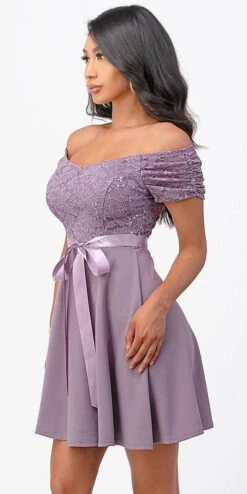 La Scala 25737 Off The Shoulder Ruched Sleeve Lace Fit And Flare Dress(La Scala 25737 Off The Shoulder Ruched Sleeve Lace Fit And Flare Dress Sash Satin Waist) -Discount Dress Shops 25737 la scala lavender ef58a3ae b24c 48e7 9f23 6e73d012ab0e