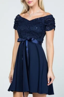 La Scala 25737 Off The Shoulder Ruched Sleeve Lace Fit And Flare Dress(La Scala 25737 Off The Shoulder Ruched Sleeve Lace Fit And Flare Dress Sash Satin Waist) -Discount Dress Shops 25737 la scala navy blue zoom cc3b27b2 ea19 46f3 86e3 454df16011bc