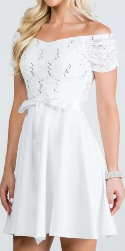 La Scala 25737 Off The Shoulder Ruched Sleeve Lace Fit And Flare Dress(La Scala 25737 Off The Shoulder Ruched Sleeve Lace Fit And Flare Dress Sash Satin Waist) -Discount Dress Shops 25737 la scala off white ca4fd78d e8bc 40be a42d ed44f2dec7ea