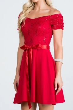 La Scala 25737 Off The Shoulder Ruched Sleeve Lace Fit And Flare Dress(La Scala 25737 Off The Shoulder Ruched Sleeve Lace Fit And Flare Dress Sash Satin Waist) -Discount Dress Shops 25737 la scala red zoom 5594a03f 6b3b 4502 a2ce 16794a670ef1