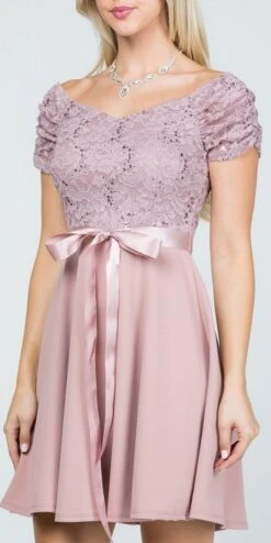 La Scala 25737 Off The Shoulder Ruched Sleeve Lace Fit And Flare Dress(La Scala 25737 Off The Shoulder Ruched Sleeve Lace Fit And Flare Dress Sash Satin Waist) -Discount Dress Shops 25737 la scala wood rose 831e5ec4 fdf9 47fb a11f d97eb54ea993
