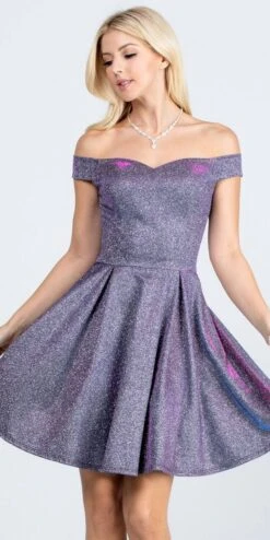 La Scala 25759 Short Off The Shoulder Skater Dress Glitter Jacquard(La Scala 25759 Short Off The Shoulder Skater Dress Glitter Jacquard Rust) -Discount Dress Shops 25759 la scala navy blue