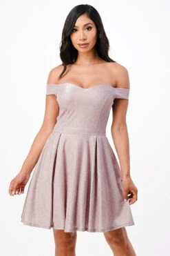 La Scala 25759 Short Off The Shoulder Skater Dress Glitter Jacquard(La Scala 25759 Short Off The Shoulder Skater Dress Glitter Jacquard Rust) -Discount Dress Shops 25759 la scala pink