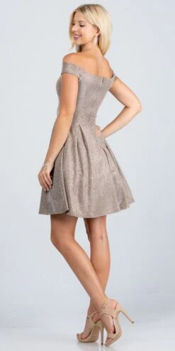 La Scala 25759 Short Off The Shoulder Skater Dress Glitter Jacquard(La Scala 25759 Short Off The Shoulder Skater Dress Glitter Jacquard Rust) -Discount Dress Shops 25759 la scala taupe back 7cf81796 5c9f 4f23 bb77 9ea39a197497