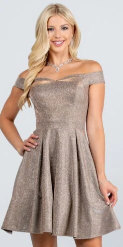La Scala 25759 Short Off The Shoulder Skater Dress Glitter Jacquard(La Scala 25759 Short Off The Shoulder Skater Dress Glitter Jacquard Rust) -Discount Dress Shops 25759 la scala taupe 45e45854 464a 419c ba9b faddf6a66ee8