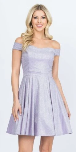 La Scala 25759 Short Off The Shoulder Skater Dress Glitter Jacquard(La Scala 25759 Short Off The Shoulder Skater Dress Glitter Jacquard Rust) -Discount Dress Shops 25759 lilac