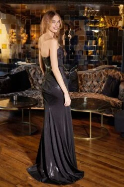 Juliet JT2578H Long Sweetheart Strapless Fitted Metallic Prom Gown(Juliet Jt2578h Long Sweetheart Strapless Fitted Metallic Prom Gown) -Discount Dress Shops 2578HBLACK0046