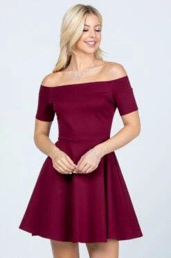 CLEARANCE - La Scala 25795 Off The Shoulder Short Sleeve Skater Dress (Size M)(Clearance La Scala 25795 Off The Shoulder Short Sleeve Skater Dress Size M) -Discount Dress Shops 25795 la scala burgundy zoom d776003e 3bea 4036 8c21 73a7be95cbc4