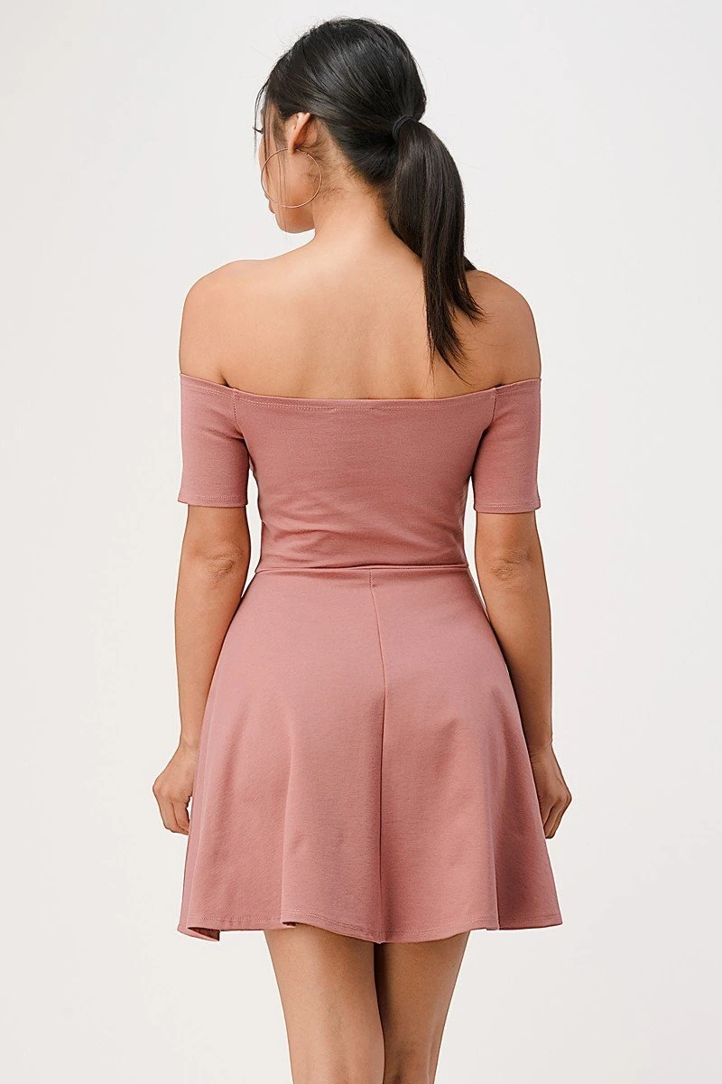 La Scala 25795 Off The Shoulder Short Sleeve Skater Dress(La Scala 25795 Off The Shoulder Short Sleeve Skater Dress Dark Mauve) 2 La Scala 25795 Off The Shoulder Short Sleeve Skater Dress(La Scala 25795 Off The Shoulder Short Sleeve Skater Dress Dark Mauve) - Image 2