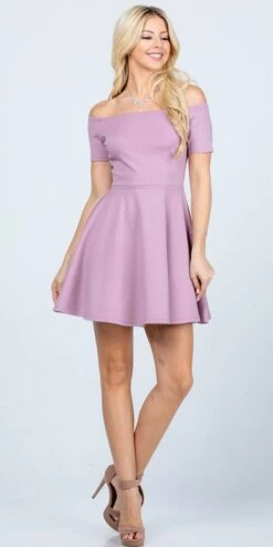CLEARANCE - La Scala 25795 Off The Shoulder Short Sleeve Skater Dress (Size M)(Clearance La Scala 25795 Off The Shoulder Short Sleeve Skater Dress Size M) -Discount Dress Shops 25795 la scala dusty pink 30f8956e 99f0 4fb2 a84c 9874a4221884