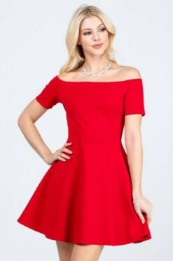 CLEARANCE - La Scala 25795 Off The Shoulder Short Sleeve Skater Dress (Size M)(Clearance La Scala 25795 Off The Shoulder Short Sleeve Skater Dress Size M) -Discount Dress Shops 25795 la scala red zoom 67c97c20 bf03 4414 b915 3083a463a376