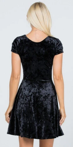 CLEARANCE - La Scala 25821 Crushed Velvet Short Sleeve Red Skater Dress (Size XL)(Crushed Velvet Short Sleeve Skater Dress Burgundy) -Discount Dress Shops 25821 la scala black back