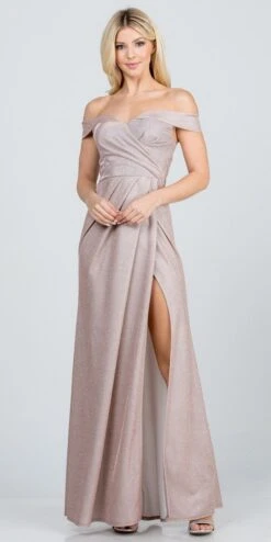 CLEARANCE - La Scala 25854 Off The Shoulder Glittery Jacquard Gathered Gown (Size L)(Clearance La Scala 25854 Off The Shoulder Glittery Jacquard Gathered Gown Size L) -Discount Dress Shops 25854 la scala blush 05739cfb faea 4acd 82ec aa047444dc40
