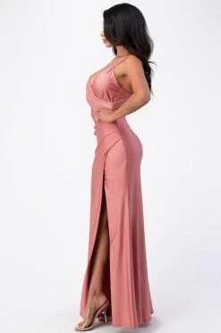 La Scala 25872 Long Dress Pleated Spaghetti Strap Side Leg Slit(La Scala 25872 Long Party Dress Pleated Spaghetti Strap Side Leg Slit) -Discount Dress Shops 25872 la scala ash rose side left da740d75 7f42 4137 b10d af0d1b04062d