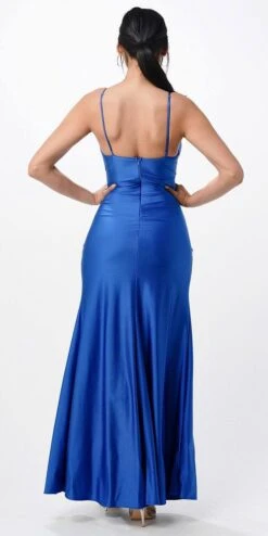La Scala 25872 Long Dress Pleated Spaghetti Strap Side Leg Slit(La Scala 25872 Long Party Dress Pleated Spaghetti Strap Side Leg Slit) -Discount Dress Shops 25872 la scala royal blue back