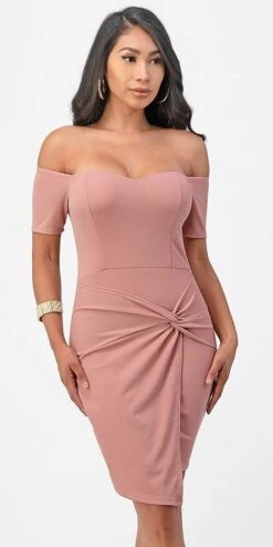 La Scala 25892 Short Body Con Cocktail Dress Off Shoulder Form Fit(La Scala 25892 Short Body Con Cocktail Dress Off Shoulder Form Fit) -Discount Dress Shops 25892 la scala blush