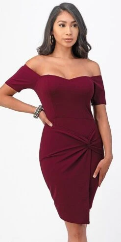 La Scala 25892 Short Body Con Cocktail Dress Off Shoulder Form Fit(La Scala 25892 Short Body Con Cocktail Dress Off Shoulder Form Fit) -Discount Dress Shops 25892 la scala burgundy