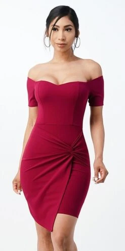 La Scala 25892 Short Body Con Cocktail Dress Off Shoulder Form Fit(La Scala 25892 Short Body Con Cocktail Dress Off Shoulder Form Fit) -Discount Dress Shops 25892 la scala fuchsia