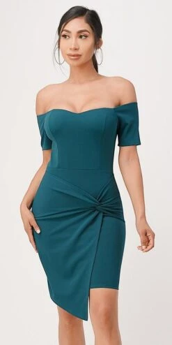 La Scala 25892 Short Body Con Cocktail Dress Off Shoulder Form Fit(La Scala 25892 Short Body Con Cocktail Dress Off Shoulder Form Fit) -Discount Dress Shops 25892 la scala hunter green