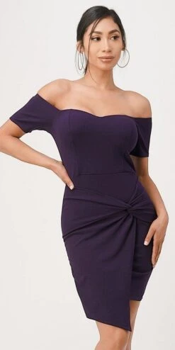 La Scala 25892 Short Body Con Cocktail Dress Off Shoulder Form Fit(La Scala 25892 Short Body Con Cocktail Dress Off Shoulder Form Fit) -Discount Dress Shops 25892 la scala purple