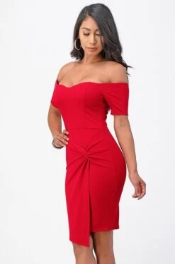 La Scala 25892 Short Body Con Cocktail Dress Off Shoulder Form Fit(La Scala 25892 Short Body Con Cocktail Dress Off Shoulder Form Fit) -Discount Dress Shops 25892 la scala red side