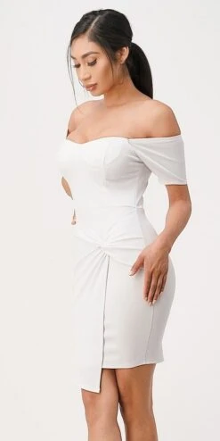 La Scala 25892 Short Body Con Cocktail Dress Off Shoulder Form Fit(La Scala 25892 Short Body Con Cocktail Dress Off Shoulder Form Fit) -Discount Dress Shops 25892 la scala white side