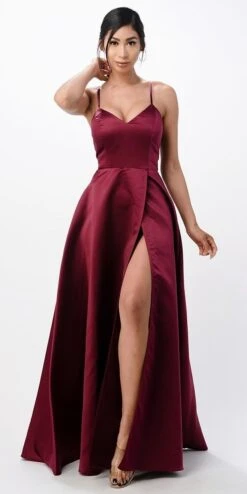 La Scala 25895 Open Side Back Spaghetti Tie Stretch Satin Gown(Open Side Back Spaghetti Tie Stretch Satin Gown By La Scala 25895)
