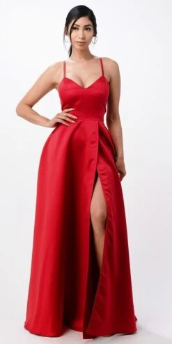 La Scala 25895 Open Side Back Spaghetti Tie Stretch Satin Gown(Open Side Back Spaghetti Tie Stretch Satin Gown By La Scala 25895) -Discount Dress Shops 25895 la scala red
