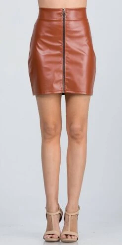 La Scala 25904 Open Zipper Faux Leather Mini Skirt(La Scala 25904 Open Zipper Faux Leather Mini Skirt) -Discount Dress Shops 25904 la scala rust