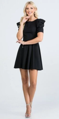 La Scala 25910 Short Puff Sleeve Fit And Flare A-Line Dress(La Scala 25910 Short Puff Sleeve Fit And Flare A Line Dress) -Discount Dress Shops 25910 la scala black