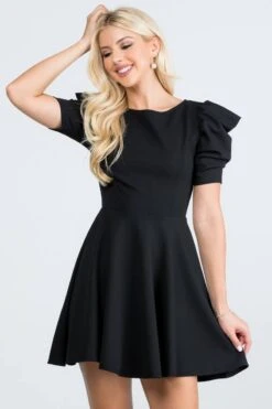 La Scala 25910 Short Puff Sleeve Fit And Flare A-Line Dress(La Scala 25910 Short Puff Sleeve Fit And Flare A Line Dress) -Discount Dress Shops 25910 la scala black zoom
