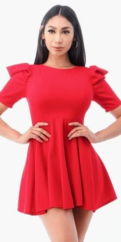 La Scala 25910 Short Puff Sleeve Fit And Flare A-Line Dress(La Scala 25910 Short Puff Sleeve Fit And Flare A Line Dress)