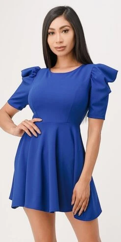 La Scala 25910 Short Puff Sleeve Fit And Flare A-Line Dress(La Scala 25910 Short Puff Sleeve Fit And Flare A Line Dress) -Discount Dress Shops 25910 la scala royal blue