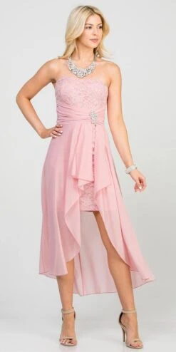 La Scala 25978 High Low Chiffon/Lace Strapless Dress(La Scala 25978 High Low Chiffon Lace Strapless Dress) -Discount Dress Shops 25978 blush