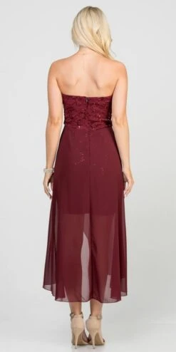 La Scala 25978 High Low Chiffon/Lace Strapless Dress(La Scala 25978 High Low Chiffon Lace Strapless Dress) -Discount Dress Shops 25978 burgundy back