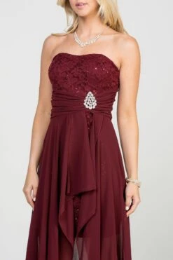 La Scala 25978 High Low Chiffon/Lace Strapless Dress(La Scala 25978 High Low Chiffon Lace Strapless Dress) -Discount Dress Shops 25978 burgundy zoom