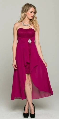 La Scala 25978 High Low Chiffon/Lace Strapless Dress(La Scala 25978 High Low Chiffon Lace Strapless Dress) -Discount Dress Shops 25978 fuchsia