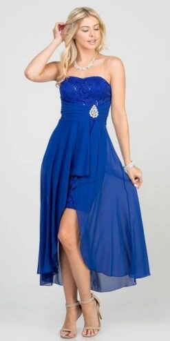 La Scala 25978 High Low Chiffon/Lace Strapless Dress(La Scala 25978 High Low Chiffon Lace Strapless Dress) -Discount Dress Shops 25978 royal