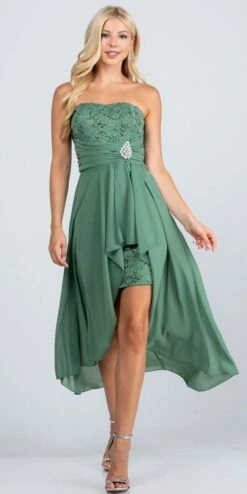 La Scala 25978 High Low Chiffon/Lace Strapless Dress(La Scala 25978 High Low Chiffon Lace Strapless Dress) -Discount Dress Shops 25978 sage