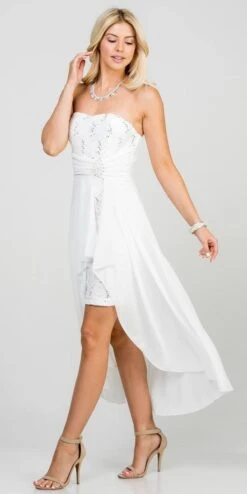 La Scala 25978 High Low Chiffon/Lace Strapless Dress(La Scala 25978 High Low Chiffon Lace Strapless Dress) -Discount Dress Shops 25978 white side