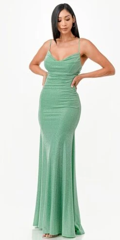 La Scala 26004 Long Sleeveless Fitted Cowl Neckline Sheath Dress(La Scala 26004 Long Sleeveless Fitted Cowl Neckline Sheath Dress) -Discount Dress Shops 26004 la scala mint