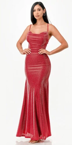 La Scala 26004 Long Sleeveless Fitted Cowl Neckline Sheath Dress(La Scala 26004 Long Sleeveless Fitted Cowl Neckline Sheath Dress) -Discount Dress Shops 26004 la scala red