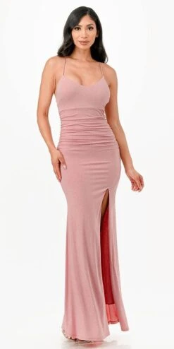 La Scala 26012 Long Glittery ITY Lace Up Back Fitted Mermaid Dress(La Scala 26012 Long Glittery Ity Lace Up Back Fitted Mermaid Dress) -Discount Dress Shops 26012 la scala blush